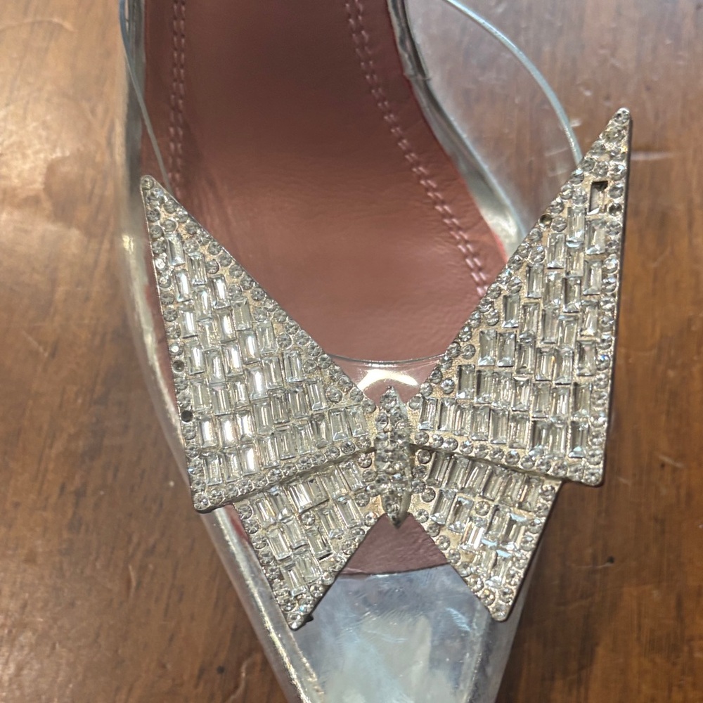Amina Muaddi Silver and Clear Heels - Picture 10 of 17